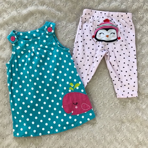 Carter's Other - Carter’s Polka Dot Whale Dress & Penguin Pants